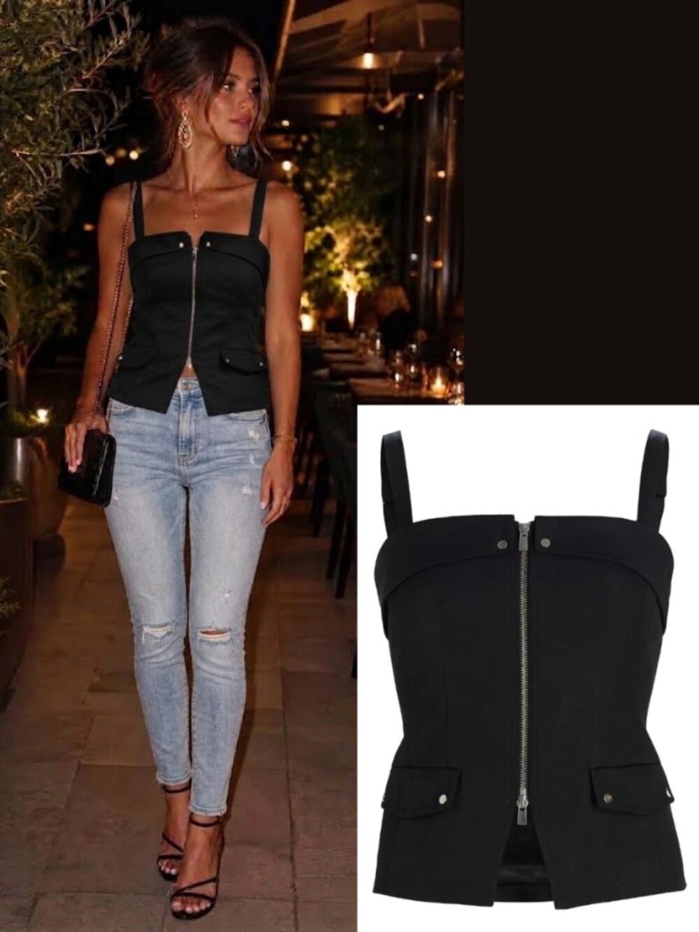 Toccin Jayden Zip Front Moto Top Jet Black Square Neck Sleeveless NWT
